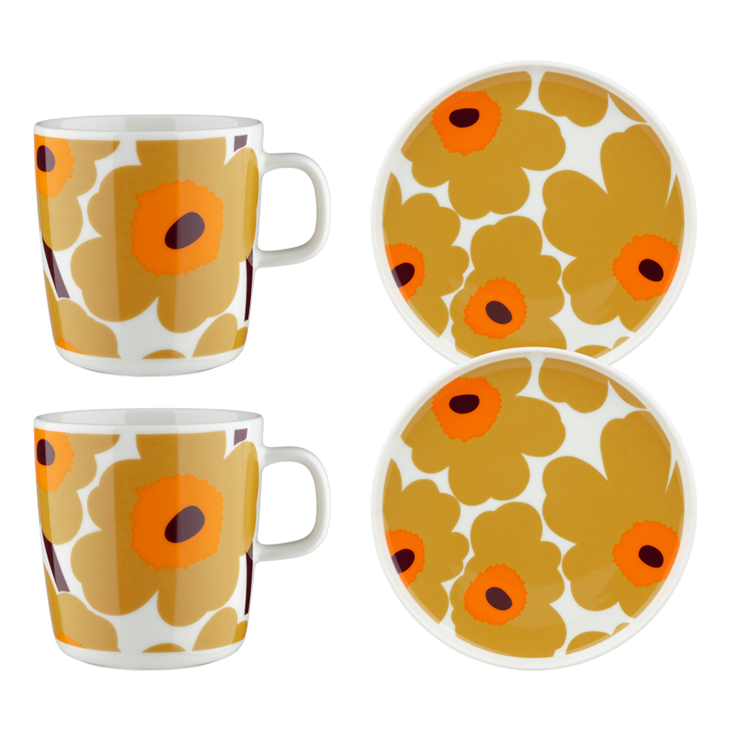 "Marimekko Unikko 4pc Breakfast Set, caramel/cream/orange"