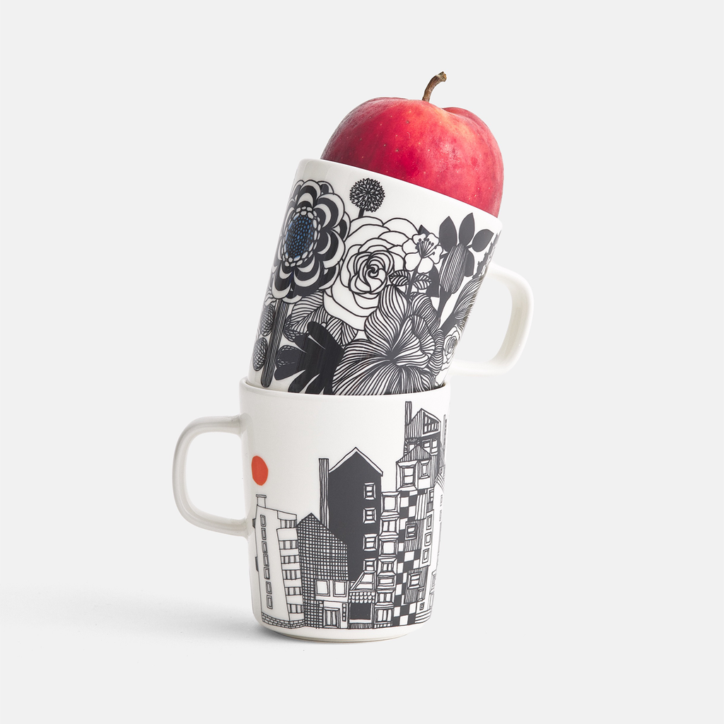 "Marimekko Siirtolapuutarha Mug, white/black/orange"